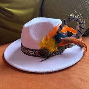 Pink and Orange Feathered Hat
